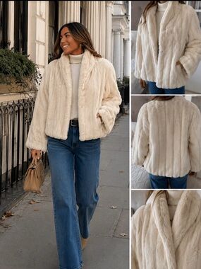 Women's Cream Faux-Fur Coat